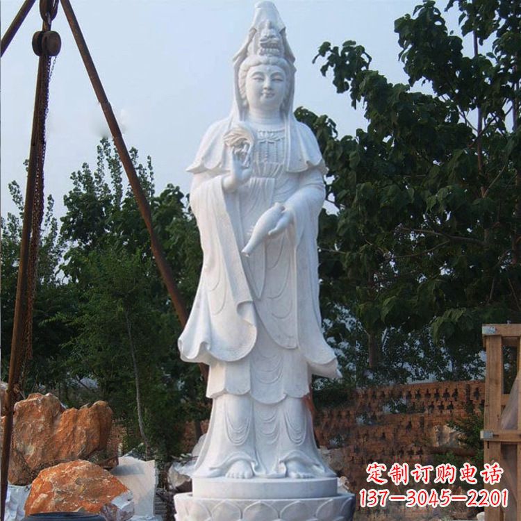 南京汉白玉手工观音石雕