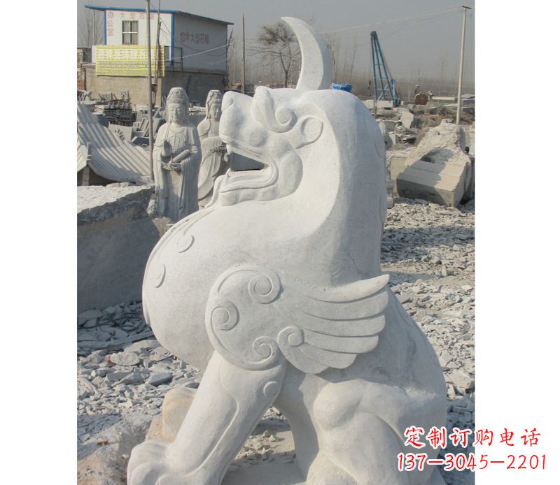 南京汉白玉独角兽石雕,精美细腻,魅力无穷