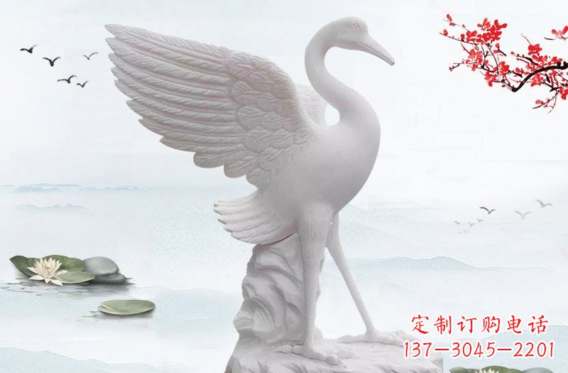 南京开启一段神奇变化之旅——汉白玉仙鹤雕塑