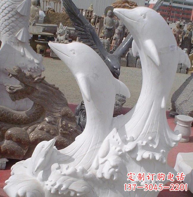 南京海豚石雕,汉白玉精美雕塑
