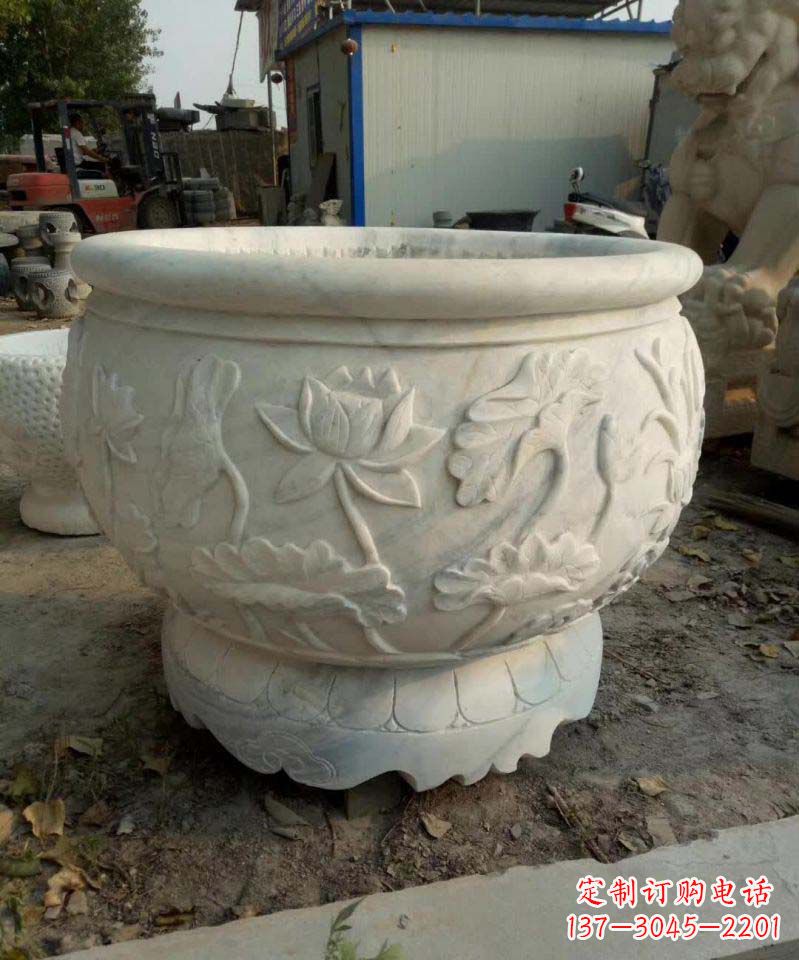 南京汉白玉荷花石浮雕水缸,营造令人心旷神怡的宁静之美
