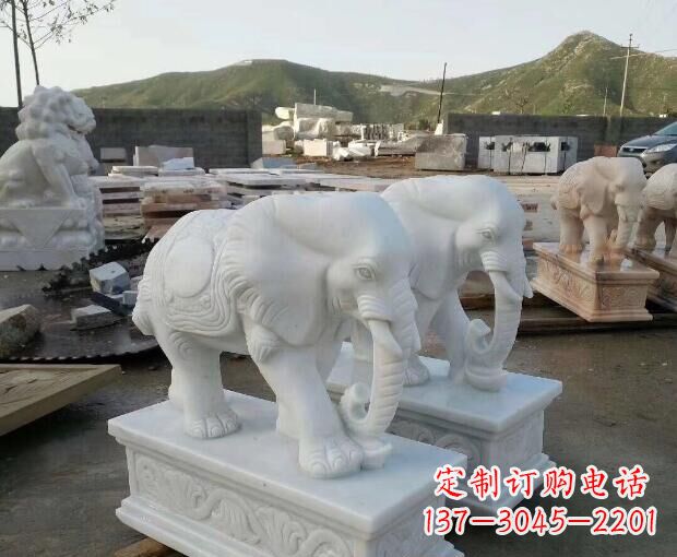 南京汉白玉吉祥如意大象门口石雕 (2)