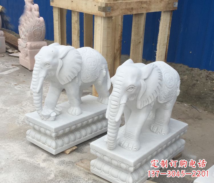南京汉白玉吉祥如意门口招财大象石雕 (2)