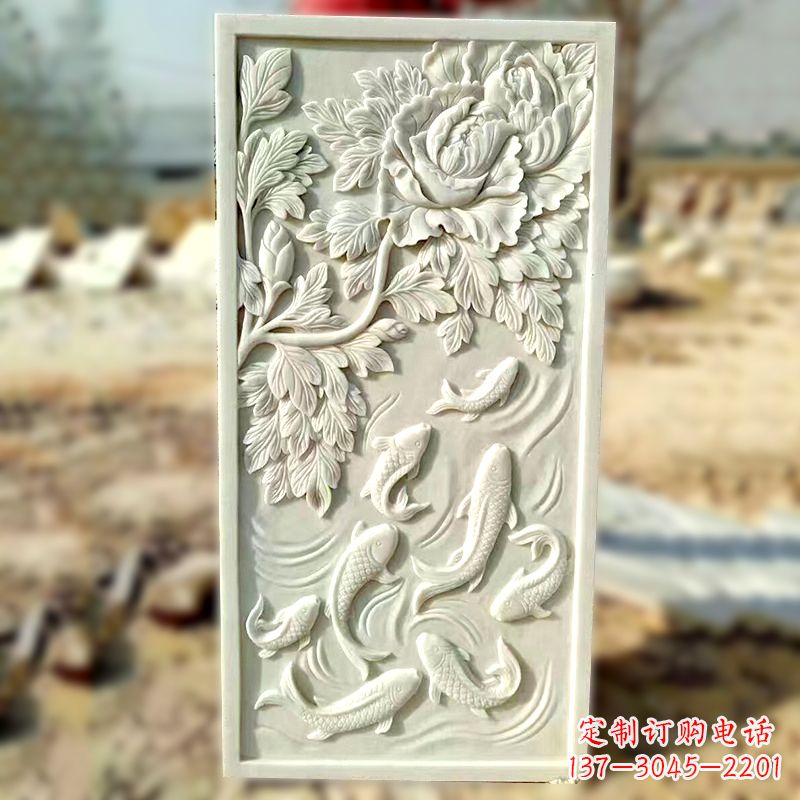 南京汉白玉鲤鱼浮雕,精美彰显睿智之美