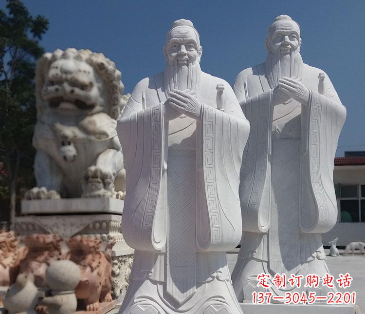 南京以瑰丽石雕塑令孔子长存——汉白玉孔子校园古代名人石雕