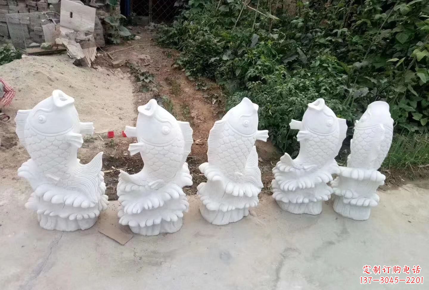 南京汉白玉鲤鱼喷泉石雕