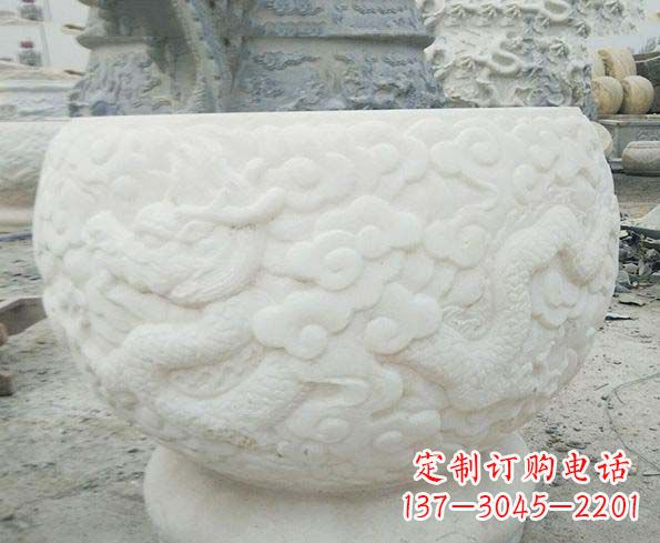 南京汉白玉龙浮雕招财石水缸