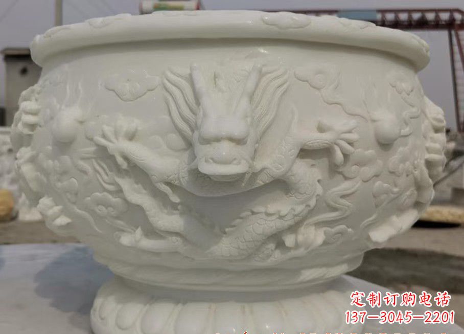 南京中领雕塑汉白玉龙鱼缸雕塑,是由专业雕塑定…