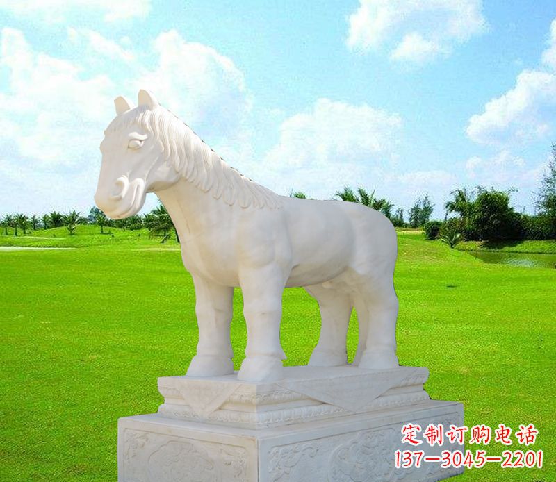 南京汉白玉马石精美动物雕塑