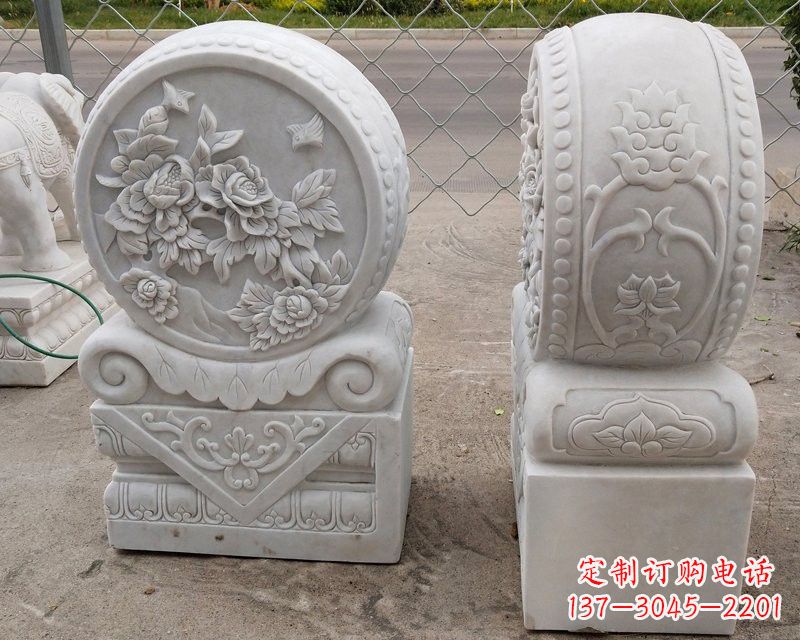 南京汉白玉牡丹花门墩雕塑