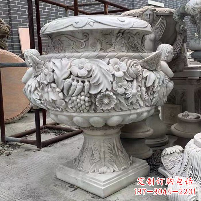 南京汉白玉欧式人物花盆雕塑