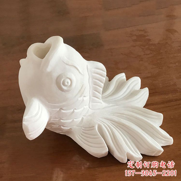 南京汉白玉喷水金鱼石雕-园林水景创意动物雕塑摆件
