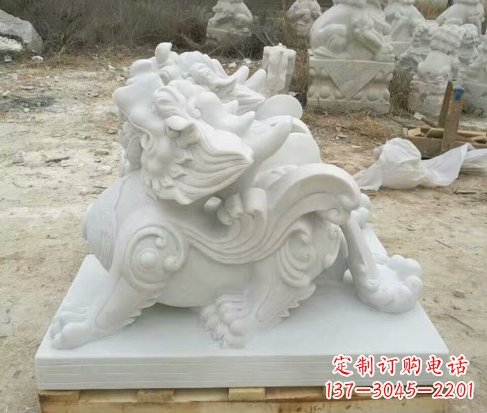 南京汉白玉貔貅门口招财石雕 (2)