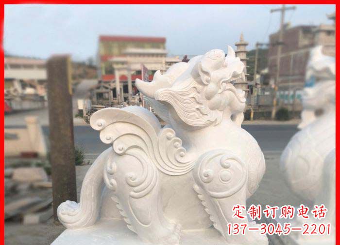 南京中领雕塑:精美汉白玉貔貅门口招财石雕