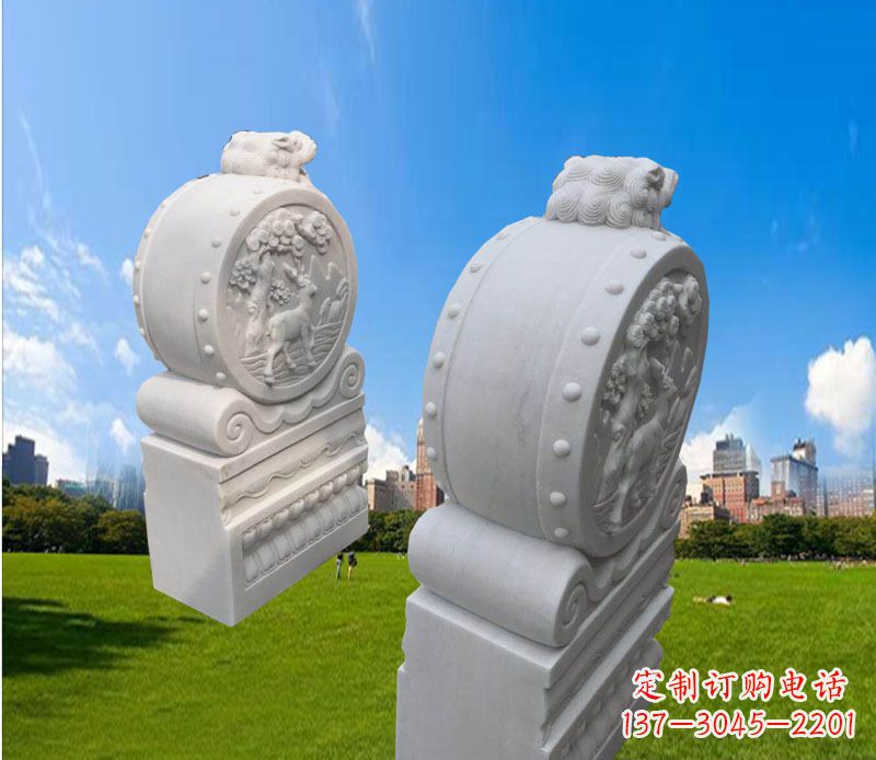南京汉白玉辟邪门墩雕塑
