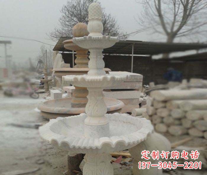 南京汉白玉三层别墅小型喷泉石雕