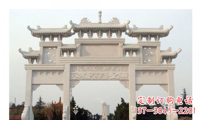 南京汉白玉三门石雕牌坊