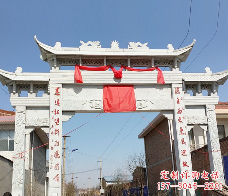 南京汉白玉三门石牌坊石雕——精致而优雅