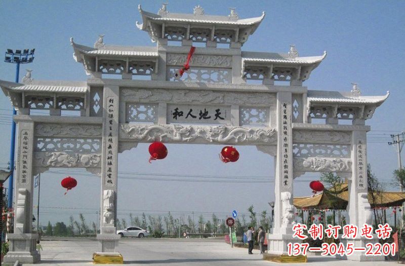 南京汉白玉三门五楼牌坊石雕，让艺术永恒不朽