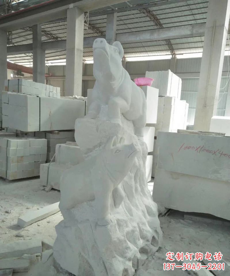 南京瑞颜祥彩汉白玉生肖猪雕塑