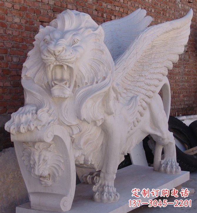 南京汉白玉圣马可飞狮石雕,精致品质保证