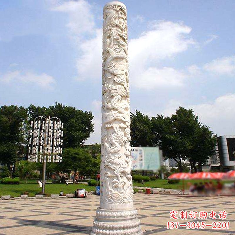 南京汉白玉石雕盘龙柱