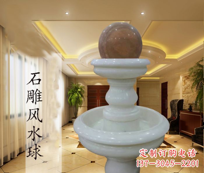 南京汉白玉双层风水球别墅石雕