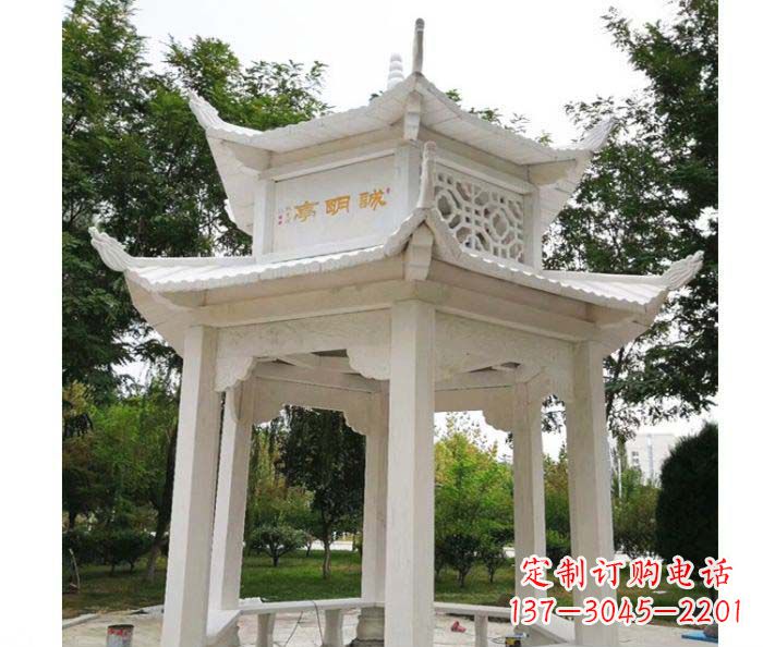 南京高雅典雅的汉白玉双层六角凉亭石雕