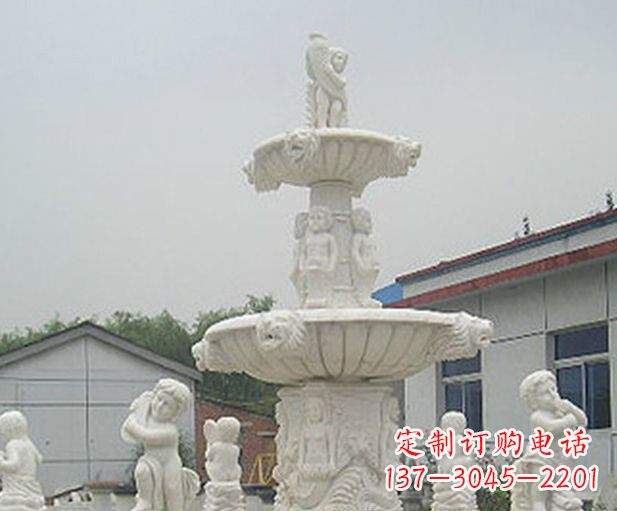 南京汉白玉天使大型喷泉石雕