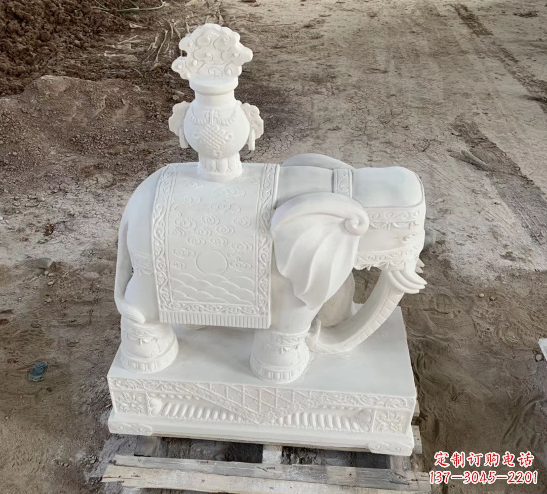 南京汉白玉驮宝瓶大象石雕
