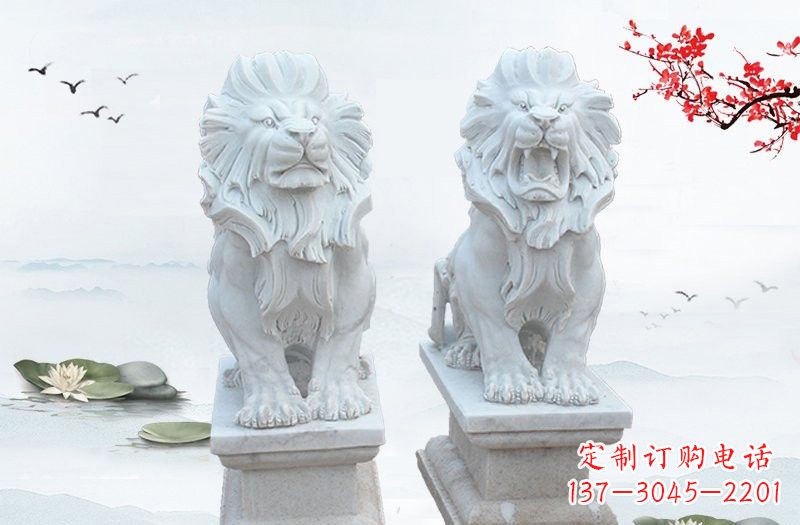 南京精美雕刻的汉白玉西洋狮子
