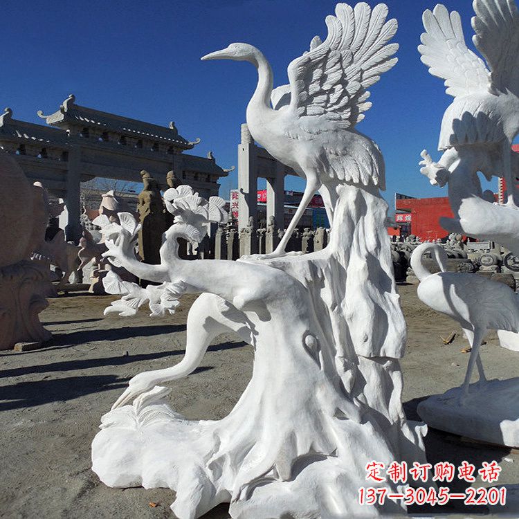 南京汉白玉仙鹤景观石雕,让你的空间充满灵动之美