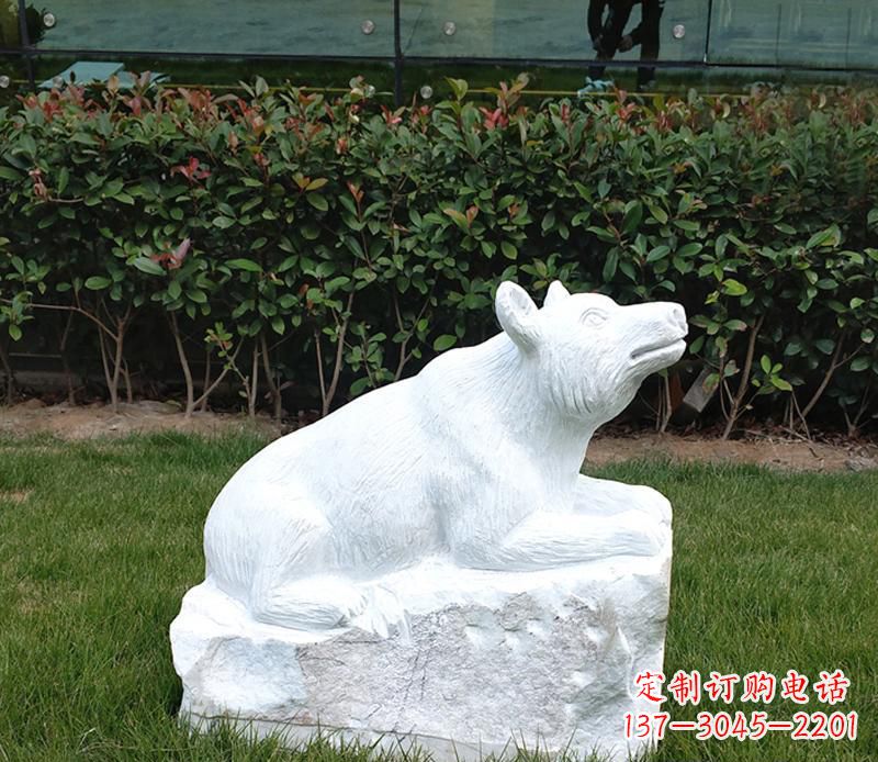 南京唯美可爱的汉白玉小区动物熊雕塑