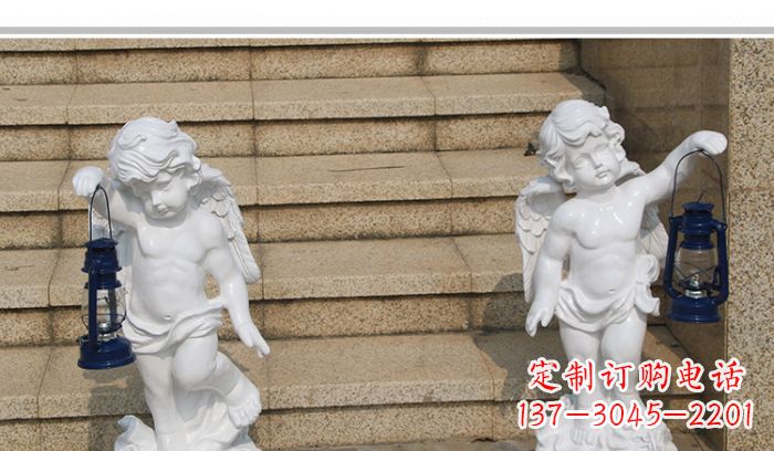 南京领雕塑-汉白玉小天使公园西方人物路灯石雕