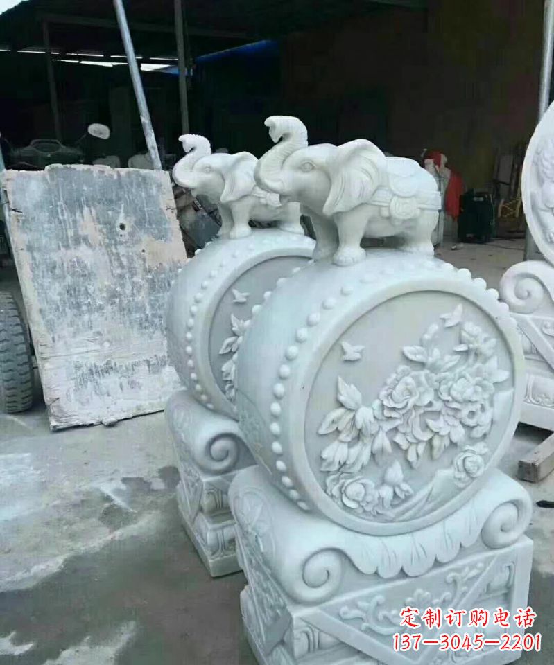 南京汉白玉小象抱鼓石雕