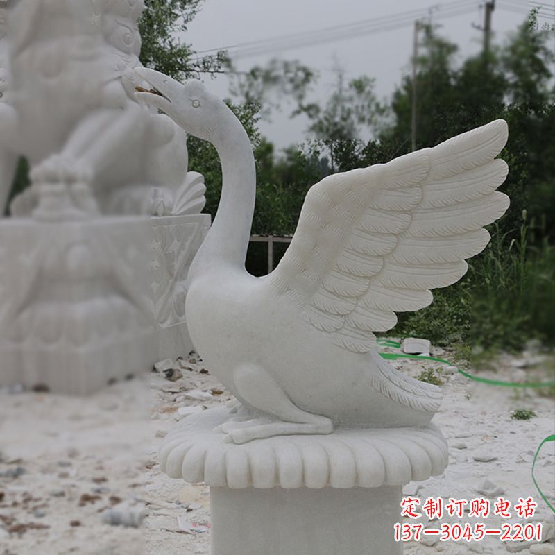 南京汉白玉展翅喷水天鹅雕塑