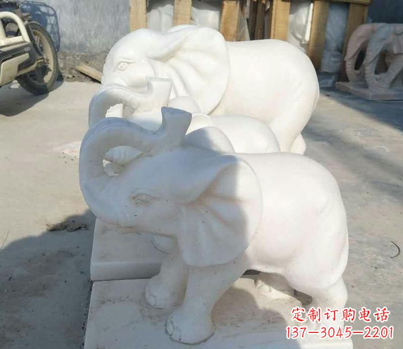 南京高端汉白玉招财小象雕塑