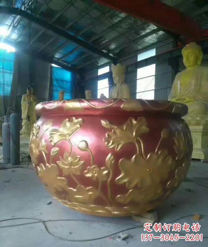 南京荷花水缸铜雕塑,高雅奢华!