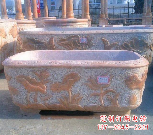 南京荷花鲤鱼浮雕石水缸