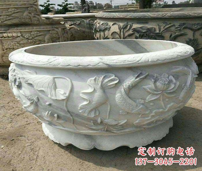 南京荷花鲤鱼石雕招财水缸