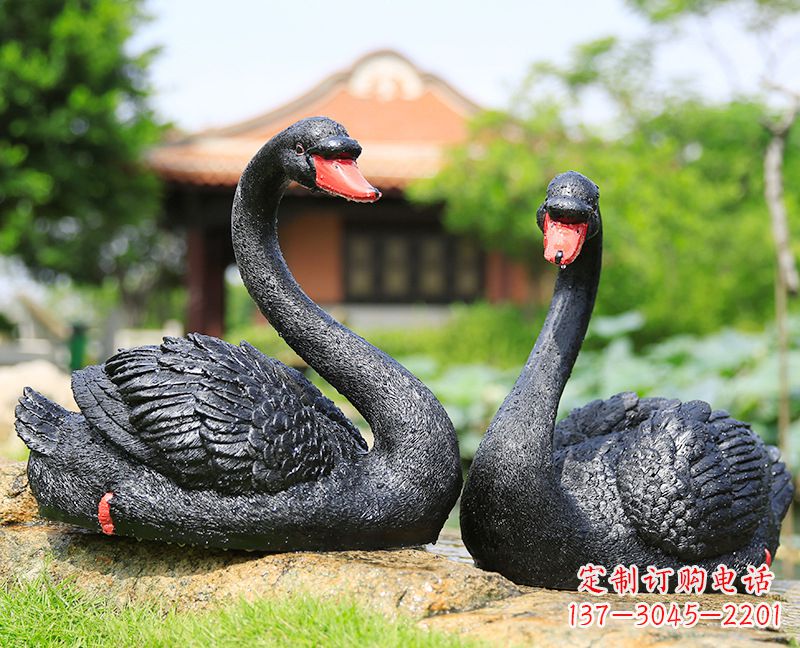 南京黑天鹅一对-玻璃钢仿真动物雕塑
