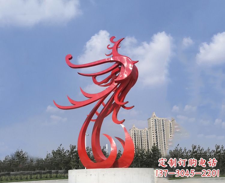 南京红色不锈钢抽象凤凰户外园林广场景观动物雕塑
