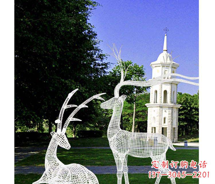 南京户外不锈钢梅花鹿镂空雕塑