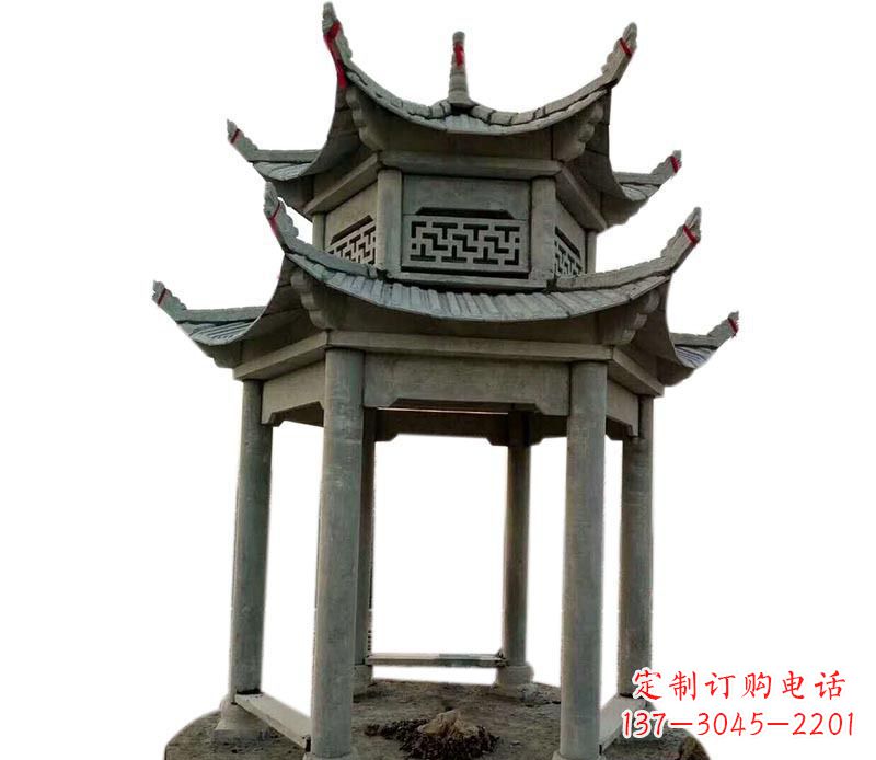 南京传统双层六角凉亭石雕