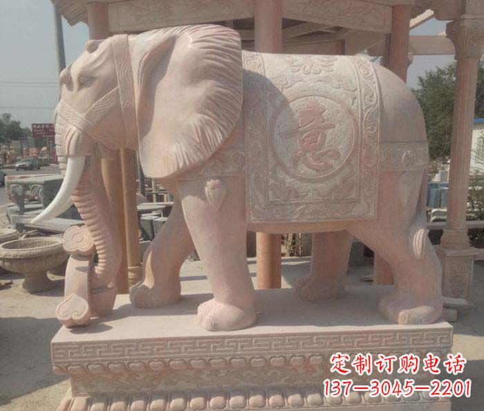 南京传神雕刻，精美雕塑——吉祥如意大象晚霞红门口石雕