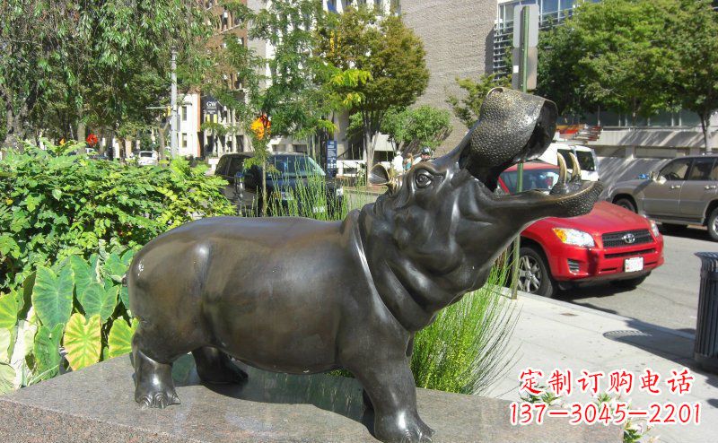 南京街边河马景观铜雕