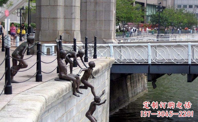 南京街边跳水的小孩小品铜雕