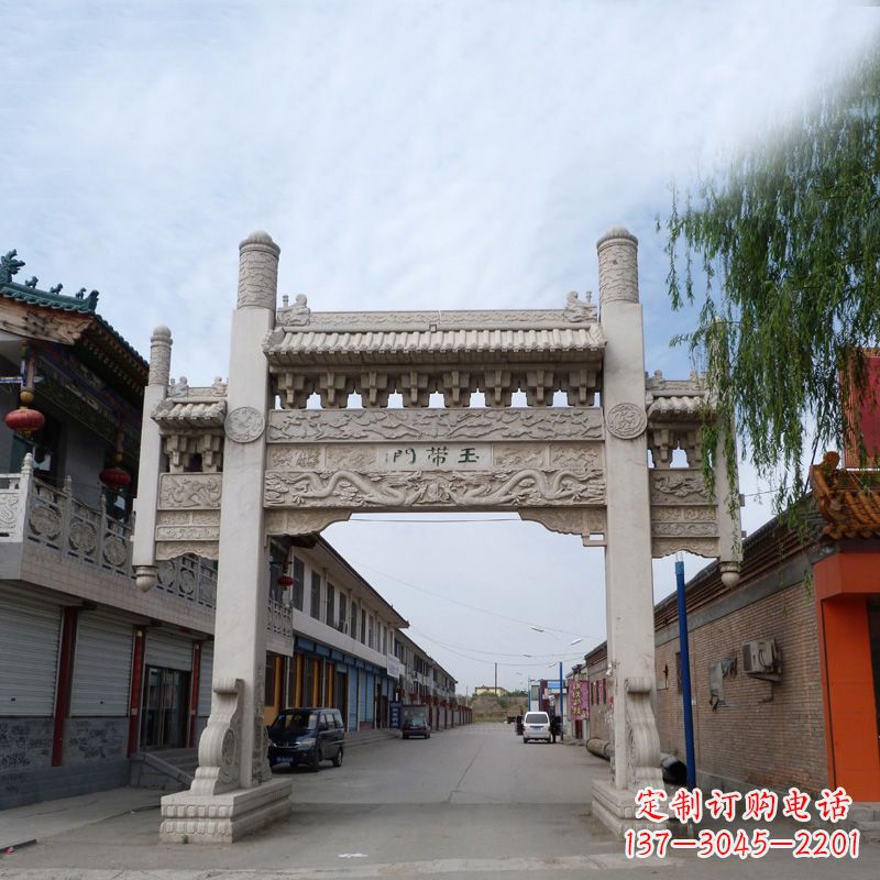 南京精美的汉白玉门石牌坊雕塑