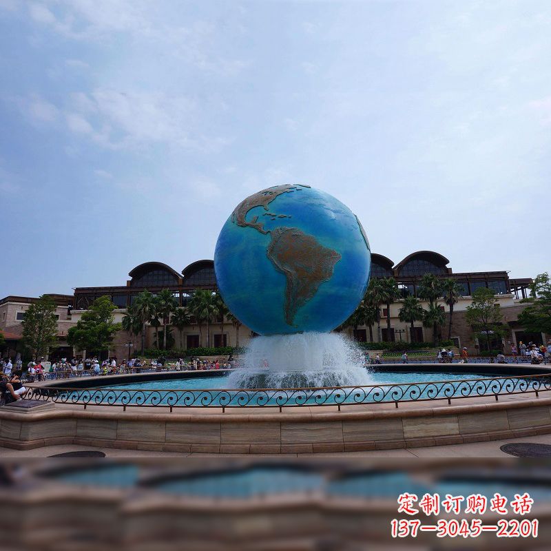 南京视觉奇景,不锈钢水景喷泉地球仪雕塑