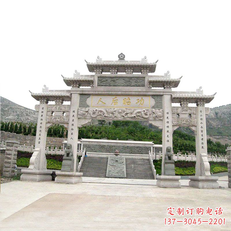 南京景区汉白玉三门石雕牌坊